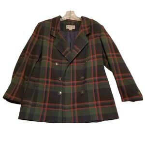 John Meyer of Norwich Plaid Coat Womens 14 Green Pea Coat Classic Jacket